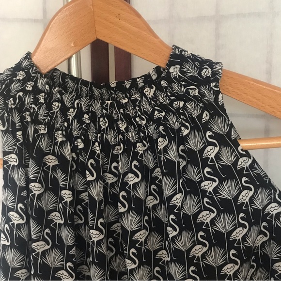 LOFT PETITE Black and White Flamingo Print Top Size XXSP - Picture 2 of 13